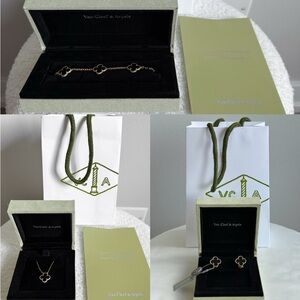Van Cleef & Arpels Black And Gold Clover Set Bracelet Necklace and Earrings